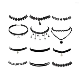 Pendant Necklaces 12 Pieces Simple Women Necklace Girl Handmade Gothic Retro Vintage Lace Collar Choker Accessories