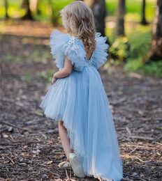 Girl Dresses Blue Tulle Puffy Pearls Flower Dress For Wedding Birthday Party Princess Elegant First Communion Evening Banquet Ball Gowns