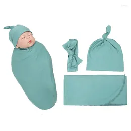 Blankets 3pcs/set Infant Sleeping Bag Cotton Swaddle Wrap Hat Headband Bedding Cartoon Cute For 0-6 Months Born Baby Receiving Blanket