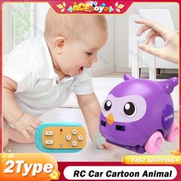 Diecast Model RC Car Cartoon Animal Hand Control Induction Remote Owl Mouse Kids Gesture Sensor Following Music Toy Christmas Gift 231215