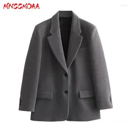 Women's Suits MNCCMOAA 2024 Autumn Winter Women Fashion Long Sleeve Simplicity Pockets Loose Woollen Blazer Coat Female Outerwear