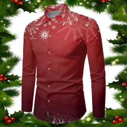 Men's Casual Shirts Snowflake 3d Print Christmas Navidad Blouses Year Holiday Tops Xmas Gift Celebration Autumn Winter Camisas De Hombre