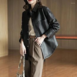 Women's Leather Spring And Autumn Fashion Sheep Skin Coat Middle Long Style Loose Slim Fit Large