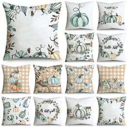 Pillow Modern Fall Blue Grey Big Pumpkin Flowers Polyester Throw Pillowcase Covers For Sofa Office Bedroom Decor Multiple Size