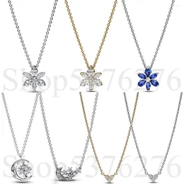 Pendants 2023 Winter 925 Sterling Silver Triple Stone Heart Moon & Star Fashion Collier Necklace Fit Women Bead Charm Gift DIY Jewellery