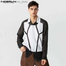 Men's Polos Tops 2023 American Style Men Mesh Stitching Deconstruction Design Shirts Casual Contrast Long Sleeved Lapel Blouse S-5XL Q231215