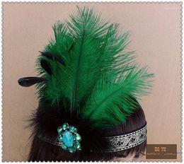 Green Colour Feather Headdress Hand Made Costume Headband Fashion Party Headwear For Adults And Kids