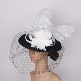 Elegant Women Chic Wedding Headpiece Mesh Fascinator Hat Fancy Feather Flower Ladies Chapeau Cap With Hair Clip Kenducky Hats