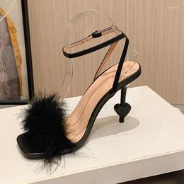 Sandals Summer One Line Buckle Strap Plush Square Head Sexy Thin High Heel Banquet Dress Versatile Large Women's Shoes