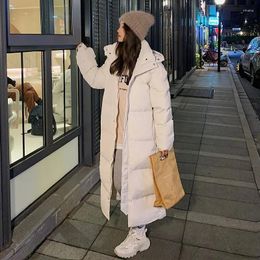 Women's Trench Coats Winter Cotton Coat Women Mid Length Straight Loose Thickened Warm Windproof Hood Solid Snow Parkas