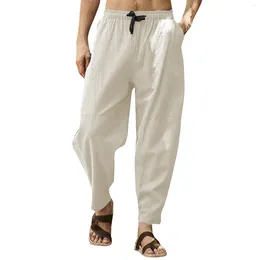 Men's Pants Mens Hawaiian Summer Solid Colour Elastic Waist Drawstring Trousers Hip Hop Beach Outdoor Sports Loose Comfortable Bottoms