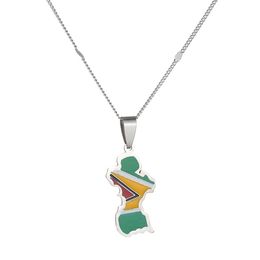 Guyana Map Flag Pendant Necklace Women Girls Guayana Jewelry233N