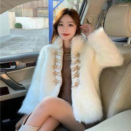 Women's Fur HStar Elegant Faux Mink Coat Female Autumn Winter Loose Jacket Metal Buttons Single-breasted Stand Collar Crop Tops