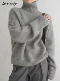 Women's Sweaters Fashion Korea Cashmere Sweater Wool Thickened High Lapel Pullover 2023 Autumn Winter Casual Loose Thick Knitted Top 231214