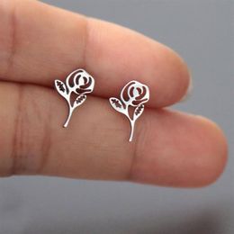 Everfast New Arrival Love Rose Flower Earring Minimalistic Stainless Steel Earrings Studs Fashion Ear Jewellery For Women Girls T104171S