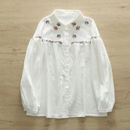 Women's Blouses White Women Shirt Cotton Embroidery Flowers 2023 Spring Summer Fashion Loose Basic Tops Female YoyiKamomo