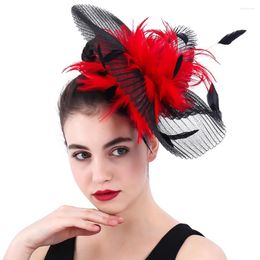 Black And Eed Fascinators Wedding Hats Feather Accessories High Quality Bridal Mesh Headdress For Kenducky Derby Party Headwear