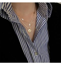 Pendants S925 Sterling Silver Round Double-Layer Cross Necklace Female Jewelry Statement Gold-Plated Chain Luxury Wholesale Lots Bulk