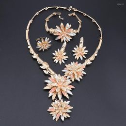 Necklace Earrings Set Bracelet Ring Flower Crystal Jewellery Sets Bridal Women Gold Colour Wedding Party Jewellery
