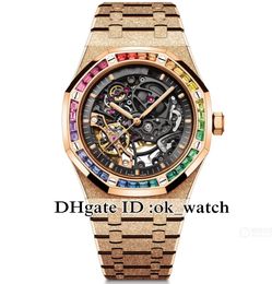 New K8F 41mm Automatic Mens Watch 15412 Rose Gold Case Skeleton Dial Stainless Steel Bracelet Gents Popular Watches 8 Colours