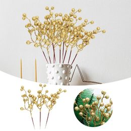 Decorative Flowers Zinnia Artificial 28cm Fruit Cuttings Gold Glitter Foam Christmas Berries Festive Hanging Bush