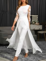 Women's Jumpsuits Rompers White Jumpsuit Women Rompers V-neck Long Overalls Trench Spring Autumn Fall Formal Party Cluwear Elegant Outfits Work Jumpsuits T231215