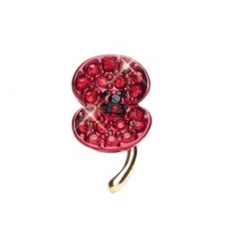 Pins Brooches 1 Inch Red Enamel Poppy Collection Crystal Diamante Lapel Pin 231214