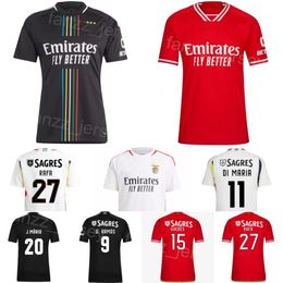 Man SL Benficas 27 RAFA Soccer Jersey 2023 24 Club Team 11 DI MARIA 10 KOKCU 87 NEVES 33 MUSA 8 AURSNES 7 NERES 19 TENGSTEDT Black Red White Football Shirt Kits Uniform