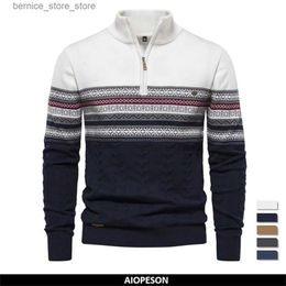 Men's Polos 2023 New Autumn High Quality Zipper Pullers Men Warm Winter Cotton Sweaters for Men Ethnic Patterns Casual Mens Sweater Q231215