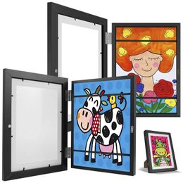 Picture Frames 2PCS Wooden Art Frames Front Opening Changeable Picture Display Artwork Drawing Children Projects Storage Painting Display Frame 231215