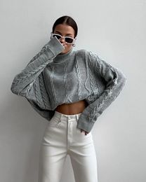 Women's Sweaters Suninbox Women Autumn And Winter 2023 Turtleneck Warm Sweater Pullovers Gray Casual Cropped Diamond Top