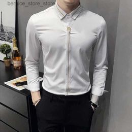 Men's Polos Spring Autumn Men's Silk Dress Shirt Casual Slim Fit Long-Sleeved Shirts Blouse Men Stage Party Formal Mens Brand Clothing S-5XL Q231215