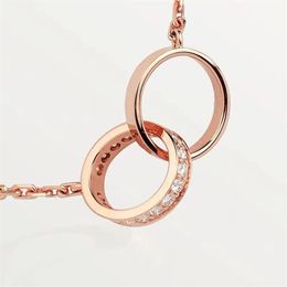 European style double ring pendant necklace Jewellery mens and womens round full two rows of diamond necklaces couple gifts2822