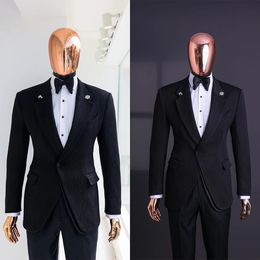 Men's Suits Blazers Black Tailored 2 Pieces Jacquard Blazer Pants One Button ed Lapel Wedding Formal Work Wear Custom Made Plus Size 231215