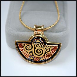 Klimt Series 18K gold-plated enamel necklaces for woman Fan Pendant Necklace for lady necklace Wedding jewelry278T