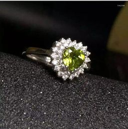 Cluster Rings Peridot Ring 6mm Gem Women Natural 925 Sterling Silver Wholesale Fine Jewellery Gemstone