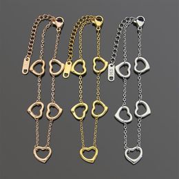 Stainless 5pcs hollow heart charms Link chain bracelet adjustable size 18k gold silver Colours loving gift Jewellery for lady t-lette325i