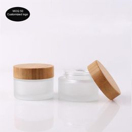 50pcs lot 5G 15G 30G 50G 100G 1oz 2oz 3oz High-grade cosmetic jar bamboo cover frosted glass bamboo jars for cosmetic packaging1286P
