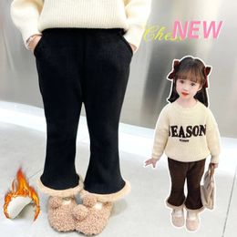 Leggings Tights Baby Girls Fleece Pants Kids Thicken Warm Pant Toddler Boot Cut Byxor 2023 Fall Winter Children S All Match Clothing Casual 231215