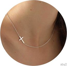 Pendant Necklaces DEARMAY Womens Cross Necklace Exquisite Gold and Silver Cross Necklace Simple Layered Small Cross Neckchain Fine Chain Necklace Gift for Ladies a