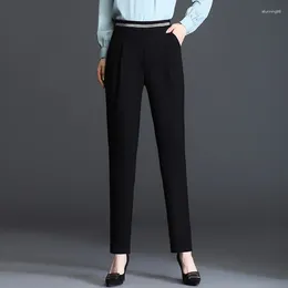 Women's Pants Fashion Woman Black Stretch Straight Elastic Waist Suit Women Satin Trousers With Pocket 2023 Autumn Female Clothing