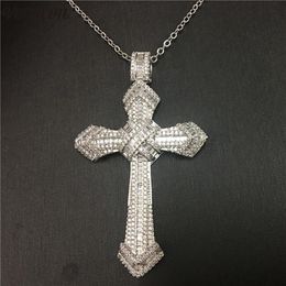 Vecalon Fashion HIPHOP Big Cross pendant 925 Sterling silver Diamond Party Wedding Pendants with necklace for Women Men Jewelry297W