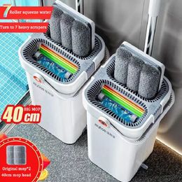 Mops Joybos 40cm Big Mop Washing With Bucket and Squeeze Floor Cleaning Hand Free Flat Microfiber Household Cleaner Tools 231215