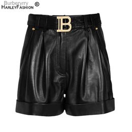 Women's Shorts New Autumn Collections High Quality PU Leather Black Women Shorts with Belt All-mtach Casual Fe ClothingL231215