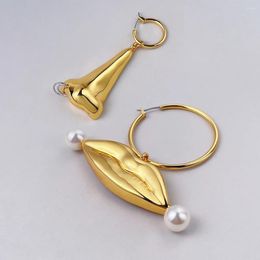 Dangle Earrings LILIFLOR 18K Gold Plated Brass Jewellery Exaggerated Nose Lips For Women Party Accessories Hoop E221388