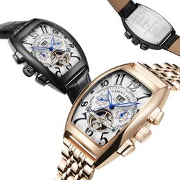 Wristwatches CASENO Tourbillon Men Watch Mechanical Movement Wristwatch Luminous Month Week Display Calendar Stainless Steel Leather Strap