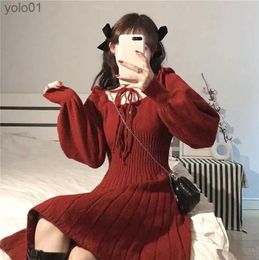 Urban Sexy Dresses Red Christmas Short Dress Women Korean Style Square Slash Neck Long Sle A-line Knitted Ribbed Sweater Dresses Winter PartyL231215