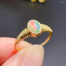 Cluster Rings 3 Layers Gold Plating Opal Ring 5mm 7mm Natural Silver 925 Gemstone Jewelry Gift For Woman