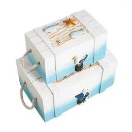 Jewellery Pouches 2x Ocean Style Wooden Storage Box Desktop Decoration Packaging Decorative For Pography Restaurant Office