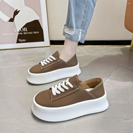 Dress Shoes Genuine Leather Women's Summer 2023 Comfortable And Versatile Muffin Thick Sole Casual Board